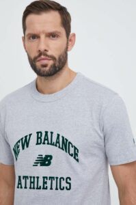 Bavlněné tričko New Balance šedá