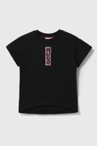 Dětské bavlněné tričko HUGO černá