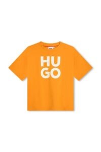 Dětské bavlněné tričko HUGO oranžová