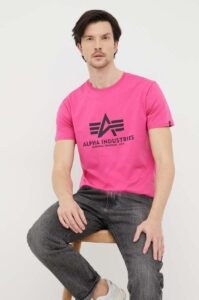 Bavlněné tričko Alpha Industries růžová