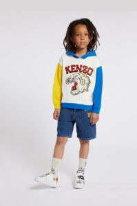 Dětská bavlněná mikina Kenzo Kids bílá barva