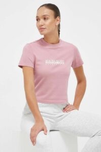 Bavlněné tričko Napapijri růžová