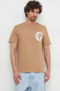 Bavlněné tričko Gant hnědá barva