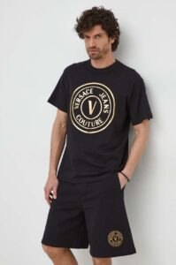 Bavlněné tričko Versace Jeans Couture černá barva