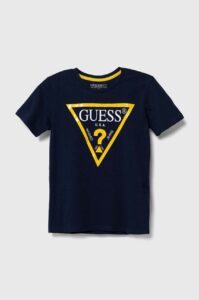 Dětské bavlněné tričko Guess tmavomodrá