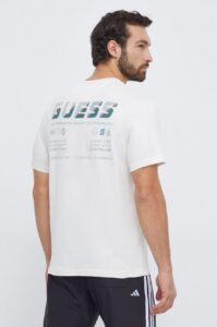Bavlněné tričko Guess MEDGAR béžová barva