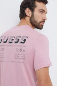 Bavlněné tričko Guess MEDGAR růžová barva