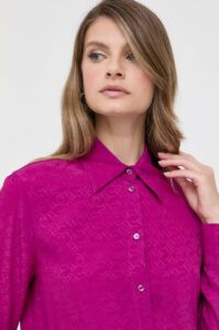 Košile s příměsí hedvábí Pinko fialová barva