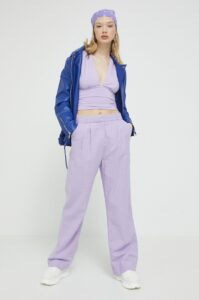 Plátěné kalhoty Abercrombie & Fitch fialová