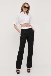 Vlněné kalhoty Victoria Beckham černá barva