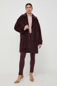 Vlněný kabát Marella vínová barva