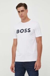 Bavlněné tričko BOSS CASUAL béžová barva