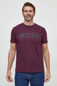 Bavlněné tričko BOSS CASUAL fialová barva