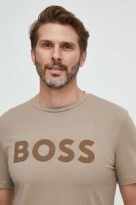 Bavlněné tričko BOSS CASUAL hnědá barva