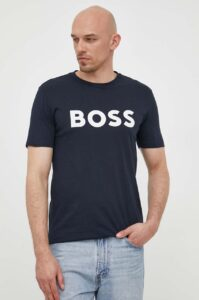 Bavlněné tričko BOSS CASUAL tmavomodrá barva