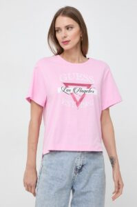 Bavlněné tričko Guess BOXY růžová
