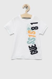 Dětské bavlněné tričko Guess bílá