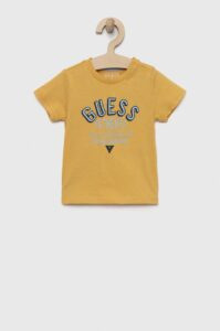 Bavlněné dětské tričko Guess žlutá