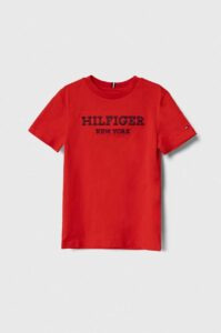 Dětské bavlněné tričko Tommy Hilfiger červená
