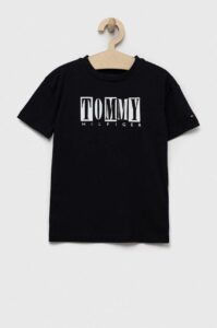 Dětské bavlněné tričko Tommy Hilfiger tmavomodrá