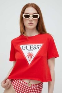 Bavlněné tričko Guess Červená barva