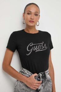 Bavlněné tričko Guess STONES&EMBRO černá
