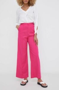 Kalhoty s lněnou směsí Answear Lab růžová