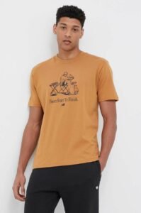 Bavlněné tričko New Balance hnědá