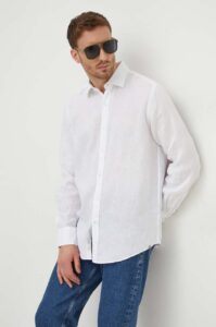 Lněná košile Paul&Shark bílá barva