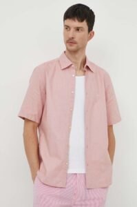 Bavlněná košile BOSS BOSS ORANGE růžová barva