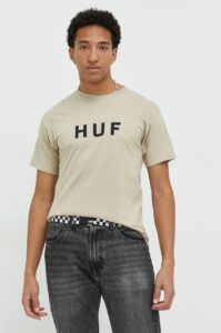 Bavlněné tričko HUF béžová barva