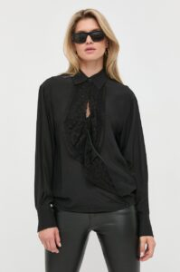 Hedvábné tričko Victoria Beckham černá barva