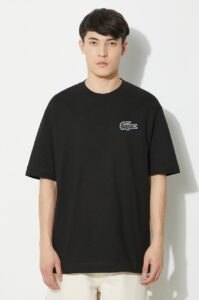 Bavlněné tričko Lacoste černá barva