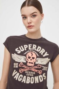 Bavlněné tričko Superdry hnědá