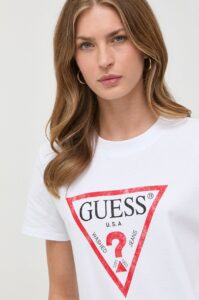 Bavlněné tričko Guess bílá barva