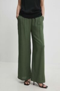 Kalhoty s lněnou směsí Answear Lab zelená