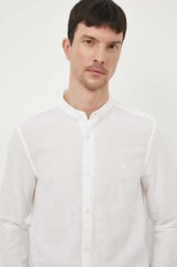 Lněná košile Calvin Klein bílá barva
