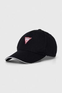 Bavlněná baseballová čepice Guess černá barva