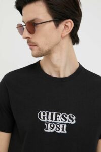 Bavlněné tričko Guess černá barva