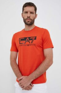 Bavlněné tričko EA7 Emporio Armani oranžová