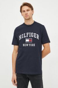 Bavlněné tričko Tommy Hilfiger tmavomodrá