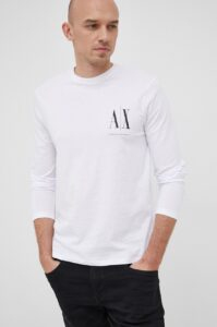 Bavlněné tričko s dlouhým rukávem Armani Exchange bílá