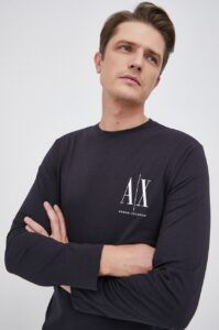 Bavlněné tričko s dlouhým rukávem Armani Exchange tmavomodrá