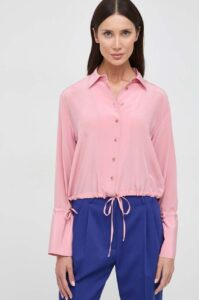 Hedvábné tričko Liviana Conti růžová barva