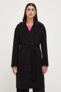 Vlněný kabát Pinko černá barva