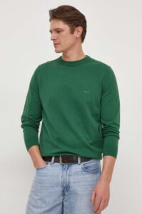 Bavlněný svetr BOSS zelená