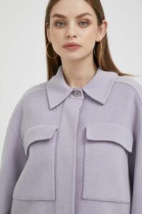 Vlněná bunda Calvin Klein fialová