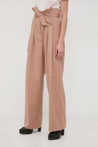 Vlněné kalhoty Pinko béžová barva