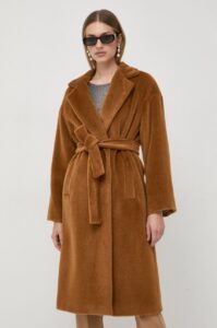 Vlněný kabát Marella hnědá barva
