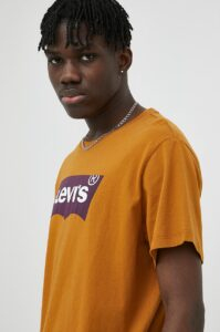 Bavlněné tričko Levi's hnědá barva